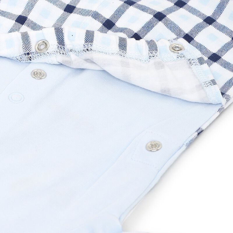 Boys Light Blue Checkered Nappy Opening Babysuit image number 3